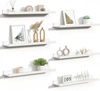 upsimples Floating Shelves for Wall, 23.6 Inch Shelves for Decor Storage Set of 6, Wall Mounted Wood Shelf for Bedroom, Living Room, Bathroom, Kitchen, Long Picture Ledge Shelves, White