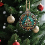 DASTOLL Stained Glass Christmas Decorations, Retro Red Dotted Wreath Suncatcher for Window Christmas Tree Hanging Ornaments Green Sun Catcher Xmas Decor Gifts for Women Men Mom Nana Friend