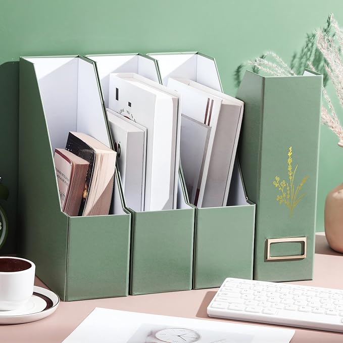 AmazingSpark 5 Pack Magazine File Holder Office Desk Storage Holder Set Vertical Desk Cardboard Organizer for Office Home Classroom Organize Your File Magazines Paperwork Books or Binders(Sage Green)