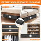 SpaceWhisper 90L Under Bed Storage Containers, 8-Pack Storage Bins with Clear Top, Foldable Closet Organizers and Storage with Label Holder for Clothing, Blankets, Comforter & Pillows(Black)
