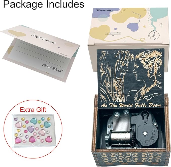 Pursuestar Wind Up Music Box - Labyrinth-As The World Falls Down, Vintage Engraved Wood Mechanism Musical Gifts for Mother's Day Valentine's Day Anniversary Christmas Thanksgiving