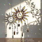 Mini Sun Catcher Dream Catcher – Handmade Sunburst Wall Hanging with Tiger Eye Stones & Crystal Beads for Window Decor, Bedroom, Meditation Space or Gift