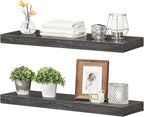 HOOBRO Floating Shelves for Wall, Wall Mounted Shelf Set of 2, 23.6" Hanging Shelf with Invisible Brackets, for Wall Decor Storage in Bathroom Bedroom Kitchen Livingroom Office, Charcoal Gray BC60BJ01