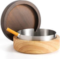 Cute Ashtrays for Cigarettes Smokeless Ash Tray with Stainless Steel Liner Windproof Wooden Ashtray with Lid for Home Office Tabletop Outside Patio