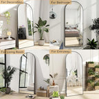 Prywot Arched Floor Mirror, 58 "x 18" Full Length Mirror Wall Mirrors Hanging or Leaning Arched-Top Full Body Mirrors with Stand for Bedroom, Dressing Room, Black