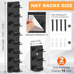 2 Pack Hat Organizer for Baseball Caps, Hat Rack for Wall, Strong Adhesive & Screw-in Cap Holder Hats Hangers for Closet Door & Bedroom