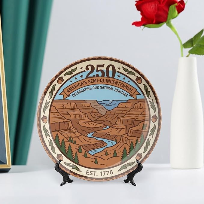 250th Anniversary Decorative Plates 8 Inch Patriotic Decorations Nature Theme Commemorative Plates with Stand Memorial Day 4th of July Veterans Day Home & Office