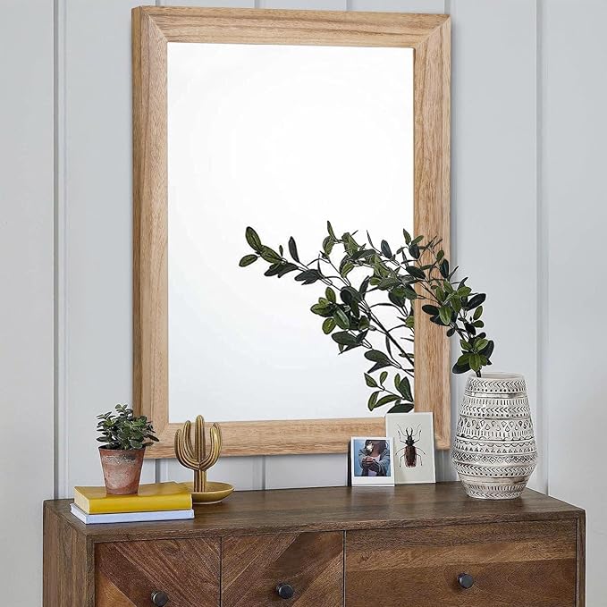 AAZZKANG Rustic Mirrors for Wall Rectangle Wooden Frame Hanging Mirror for Bedroom Bathroom Living Room Entryway Large 28"x20"
