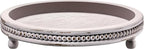 Handmade Wooden Decorative Tray, Small Beaded Coffee Table Tray Decor, Grey Round Decorative Tray for Coffee Table, Dining Room Table Entryway and Living Room Table