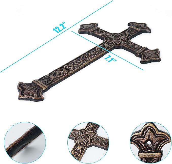 DreamsEden Metal Cross Christian Wall Art, Antique Hanging Religious Cross Decor Vintage Living Room Bedroom Home Decoration
