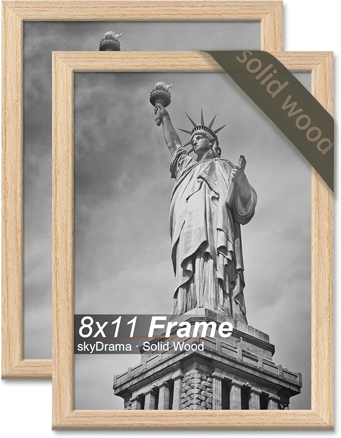 Natural Solid Wood 8x11 Picture Frame, Display 8 x 11 Inch Picture Poster Photo, Vertical & Horizontal Wall Hanging - 2 Pack/Natural/8"x11"