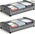 Under Bed Storage with Wheels, 6.7'' Tall Underbed Storage Containers with Lids - Rolling Bins for Shoes Clothes Blankets (Grey, 2-Pack XXL)