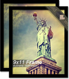 100% Solid Wood 9x11 Picture Frame Set of 2, Black Frame for 9 x 11 Inch Picture Poster Photo, Light Weight 9 by 11 HQ Matte Black Frame for Wall - 2 Pack/Black/9"x11"