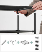 SONGMICS Shoe Rack, 10-Tier Shoe Storage Organizer, Space-Saving, 11 x 32.7 x 62.6 Inches, Entryway, Metal Frame, Non-Woven Fabric Shelves, Ink Black ULSR210B02