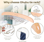 Ohuhu 24-Hook Wooden Tie Rack Organizer - Space Saving Closet Hanger with 360° Rotating Hooks, Anti-Slip Clips for Ties, Belts, Scarves - Premium Hardwood & Rustproof Steel Construction
