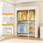 F2C Clothes Rack with Cover, Clothing Racks for Hanging Clothes, Heavy Duty Garment Rack with Shelves and Hanger Rods, White Closet with Beige Cover, 47.2" W x 16.5" D x 78.3" H, Load 630lbs