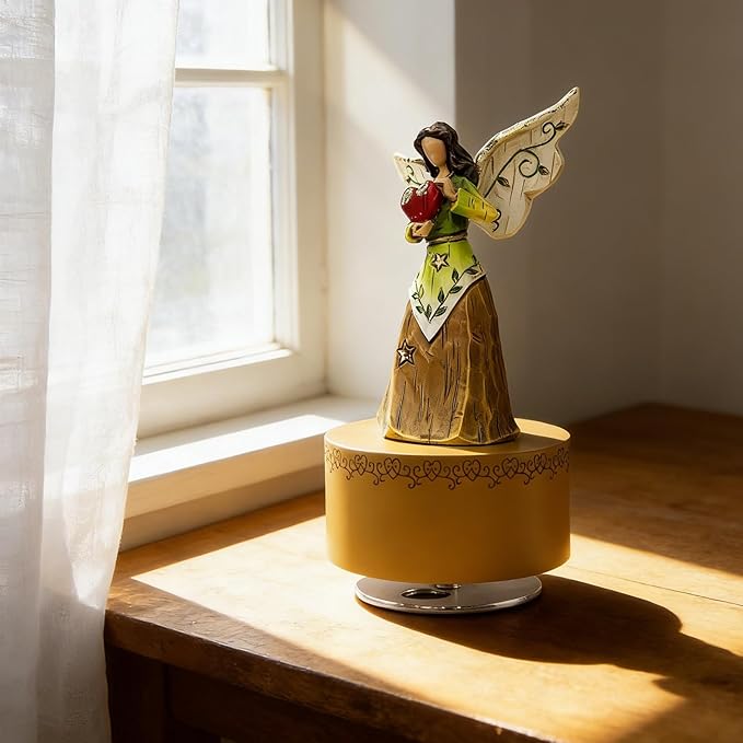 Music Box, Guardian Angel Musical Box Figurine Holding Heart, Sculpted Hand-Painted Music Boxes Figures Wind Up Angel Musical Boxes for Women Girls in Christmas Birthday Anniversary