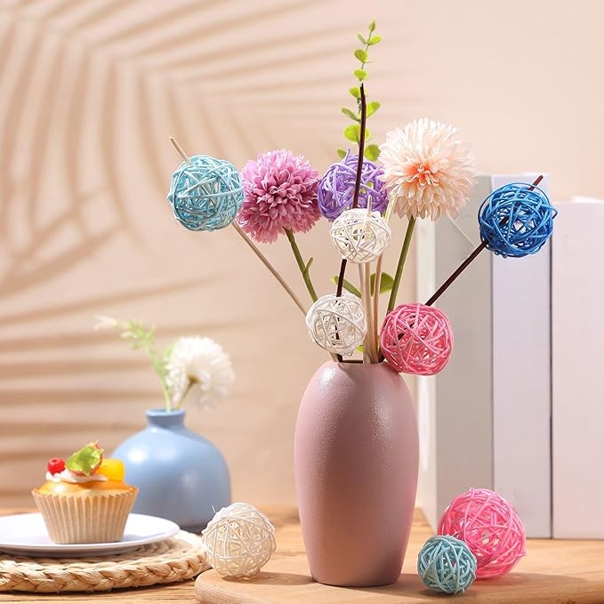Patelai 36 Pcs Wicker Rattan Balls Decorative Balls for Vase Centerpiece Bowls Orbs Filler for Home Decor,4 Sizes(White, Pink, Green, Grey, Blue,2.4'',2'',1.6'',1.2'')