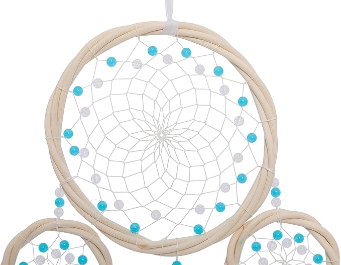 Large Rattan Dream Catchers - Light Blue Rooster Feather with Luxury Pearl, Multiring, Handmade Dreamcatcher for Bedroom, Dream Catcher for Girls, Dream Catchers for Boys, Dream Catcher Wall Decor