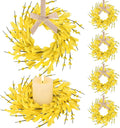 6 PCS 9'' Mini Spring Forsythia Wreath for Front Door Small Artificial Forsythia Farmhouse Kitchen Cabinet Wreaths with Burlap Ribbon Hanging Spring Summer Floral Wreaths for Porch Wall Window Decor
