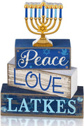 Lineshading 4 Pcs Hanukkah Decorations for Home Chanukah Table Decor Wooden Menorah Decoration Hanukkah Centerpiece Rustic Menorah Block Signs Jewish New Year Decoration for Home Tiered Tray Decor