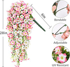 Waipfaru Artificial Petunias Flowers for Outdoors, 4 Pcs UV Resistant Fake Hanging Plants Spring Outside Decor, Faux Silk Flowers Long Trailing Vines for Outdoor Planters Porch Garden