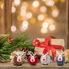 12 Pack Christmas Felt Elk Hanging Ornaments- Christmas Tree Wooden Reindeer Hanging Pendants Decorations for Xmas Party Tree Home Decor(4 Colors)