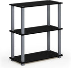 Furinno TURN-S-TUBE Storage Shelves Set of 2, 3-Tier Book Shelf, Corner Shelf, Toolless Open Shelves, Square Tubes, for Organization and Storage, Living Room, Garage, Home Office, Black