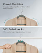 SONGMICS Velvet Hangers 50 Pack, Non-Slip Clothes Hangers, Suit Hangers with Shoulder Notches, Pants Bar, 360° Swivel Hook, Space-Saving, for Closet, Gray UCRF029G05
