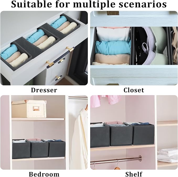 4Pcs Drawer Organizer Clothes, Underwear Organizer for Women Clothes, Socks, Bra, Belt, Tie - Grey, No-Divider Design