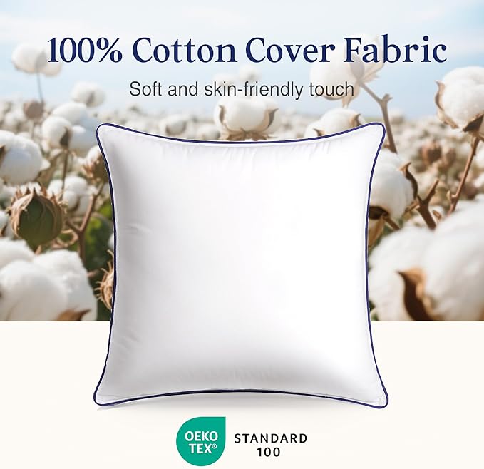 puredown® 24x24 Pillow Inserts Set of 2, Overfilled Down Alternative Euro Pillows with 100% Cotton Cover, Plush Fluffy Decorative Throw Pillows for Couch, Sofa, Bed and Home Decor