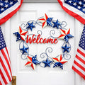 MorningRo Metal Patriotic Wreaths for Front Door Red White Blue Star 4th of July Wreaths American Flag Hanging Vintage Rustic Independence Day Welcome Sign for Porch Wall Home Outdoor, 13 Inch