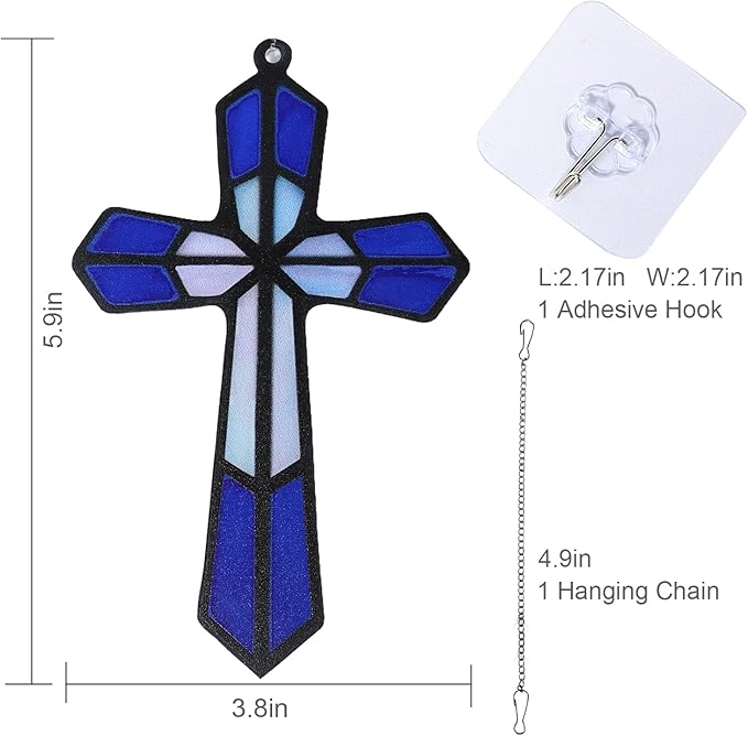 Acrylic Cross for Wall - Religious Home Decor, Catholic Window Hanging, Indoor Outdoor Crucifix Gift for Baptism, Christian Christmas