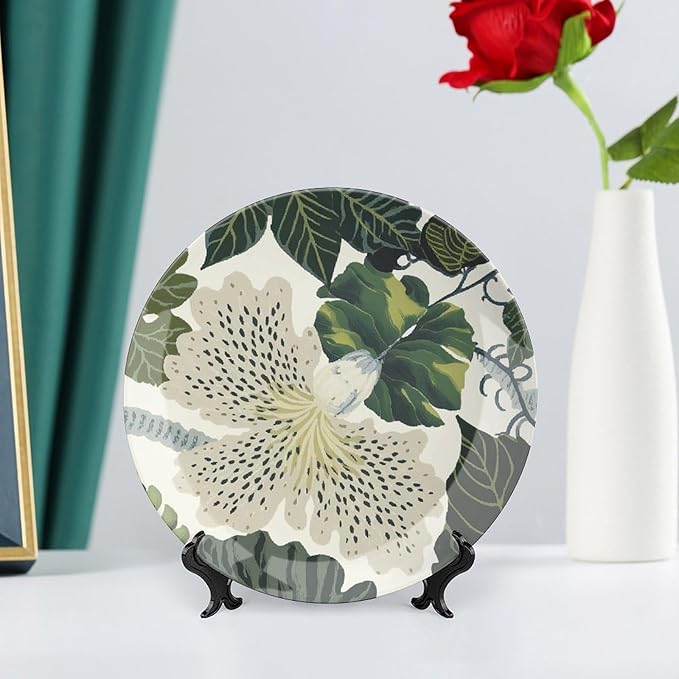 Green And White Chinoiserie Floral Ceramic Decorative Plate for Display Festival Farmhouse Supplies Kitchen Art Decoration Holiday Party Decorations Customize Gifts for Men Women Anniversary