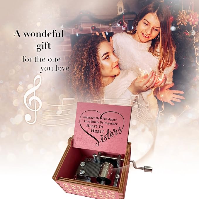 Sister Gifts from Sister Music Box, for Sisters Birthday,You are My Sunshine Hand Crank Wooden Musical Boxes,Christmas Graduation Presents for Best Friends Female Soul Sister Bestie BFF-Pink