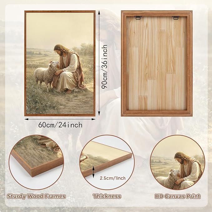 KAlRNE Vintage Christian Framed Canvas Wall Art Set of 3(24”X36”),Jesus Bible Story Wall Decor,Spiritual Religious God Painting,Neutral Inspirational Beige Art Prints For Living Room Bedroom Church