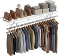 COSTWAY Closet Shelves Wall Mounted, Closet Shelf with Hanging Rod, Ventilated Metal Wire Shelving Kit, Wire Wall Shelf for Laundry Room, Bedroom, Home, Mounting Accessories Included (4 ft x 12 in)