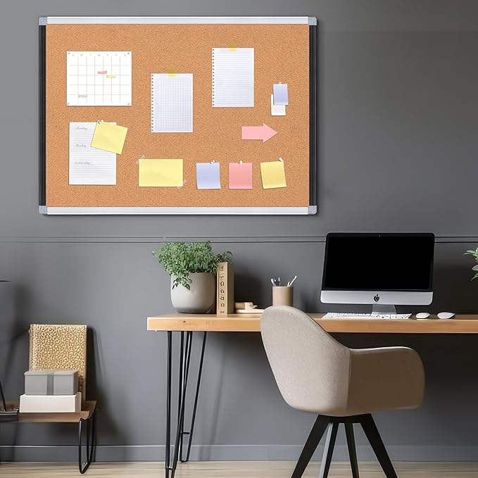 Large Cork Bulletin Board 36" x 48", Black/Sliver Aluminium Framed Corkboard, 4 x 3 Office Board for Wall Decor, Wall Mounted Notice Pin Board with 18 Push Pins for School, Home & Office