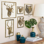 Newinhome Animal Heads Wall Decor (5pcs, Includes Metal Frame) Resin Animals Sculptures Head Wall Hanging Decoration Gold vintage Wall Sculpture for Living Room Bedroom Office
