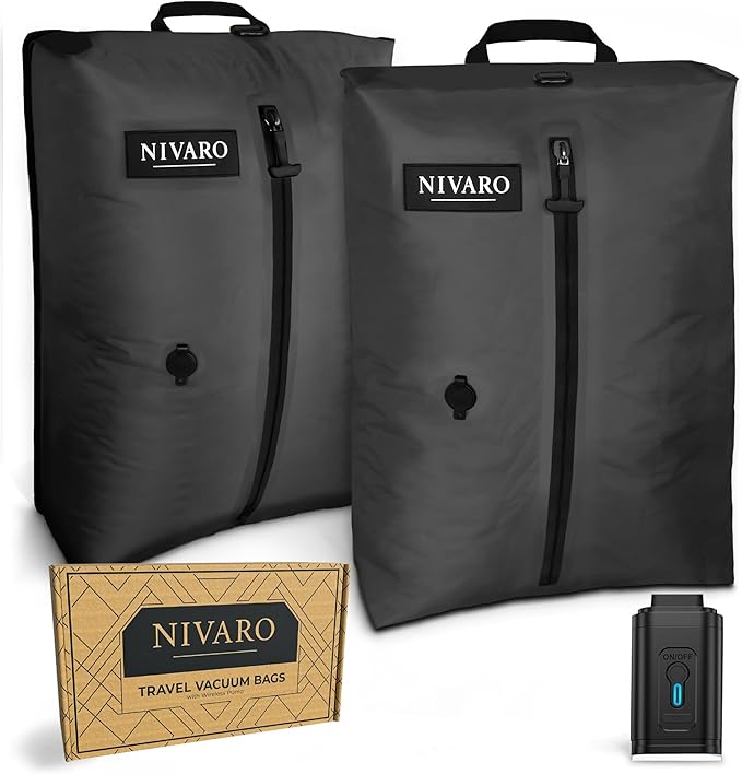 Travel Vacuum Compression Bags | Large 30L 2-Pack | Waterproof & Reusable | Space Saver Bags for Luggage | Wireless Pump Included