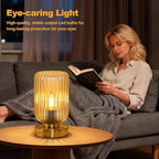 LightRound Table Lamp for Bedroom, Cordless Small Bedside Lamp, Touch Dimmable Rechargeable Lamp Battery Operated with Amber Glass Shades for Night Stands, Living Room, Desk, Bulb Included