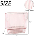 Ribbed Glass Vase, Pink Glass Vase, Fluted Short Vases for Flowers, Modern Vases for Living Room, Dining Room, Bathroom, Desk, Shelf, Wedding, Office, 7 Inches