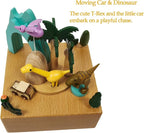 Briskfeel Wooden Jurassic Dinosaurs Music Box - Moving Car & Dinosaur, Mechanical Musical Box, Gift for Dinosaur Lovers and Music Box Enthusiasts, Unique Desk Decoration