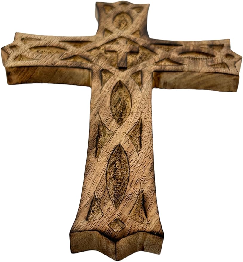 Wooden Cross 12 Inches Handmade Catholic Crucifix Wood Wall Cross Christians Spiritual Hanging Ornament Church Wall Decor For Home Office Living Room Long Hand Carved Ideal Christmas Gift for Women