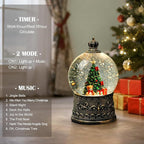Christmas Tree Snow Globe Christmas Decorations Indoor Gifts Auto Snowfall Glitter Music Collection Teddy Bear Gift Box with 6H Timer USB/Battery Powered 105mm Globe