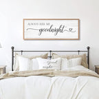 Always Kiss Me Goodnight Wall Sign Above Bed 41.3''×15'' Large Farmhouse Wall Decor for Bedroom Couples Room Decor Framed Wood Wall Art Rustic Master Bedroom Wall Decoration (brown frame)