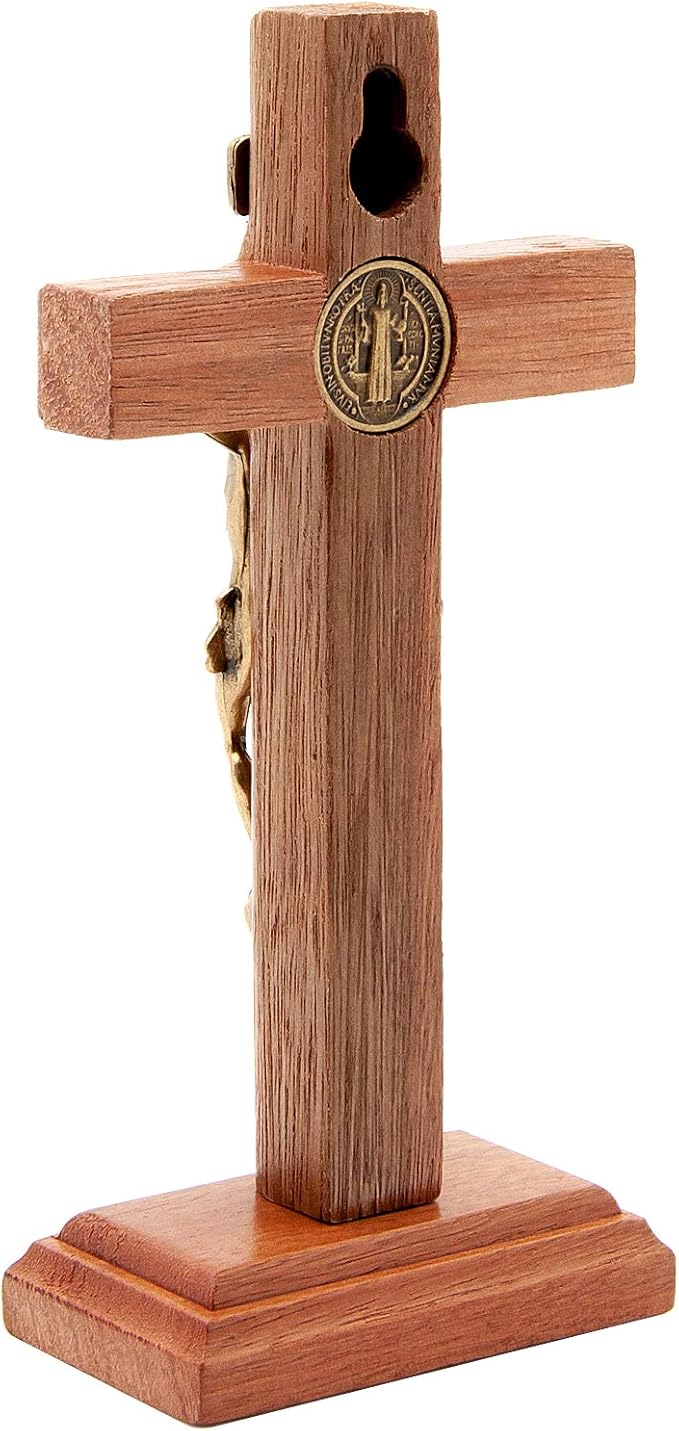 Intercession Wall and Table Wood Cross Crucifix (Antique Gold - 5 Inch)