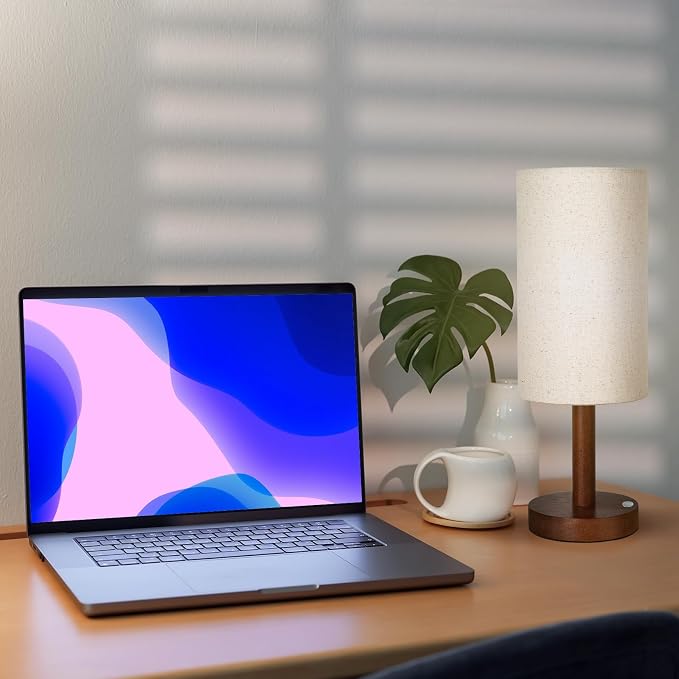LALISU Small Table Lamp Nightstand Lamp Linen Lampshade Bedroom Wood Base Small Bedside Lamp for Night Stands, Desk Lamps for Reading Living Room, Office (LED Bulb Included) (Walnut Wood Cordless(2))