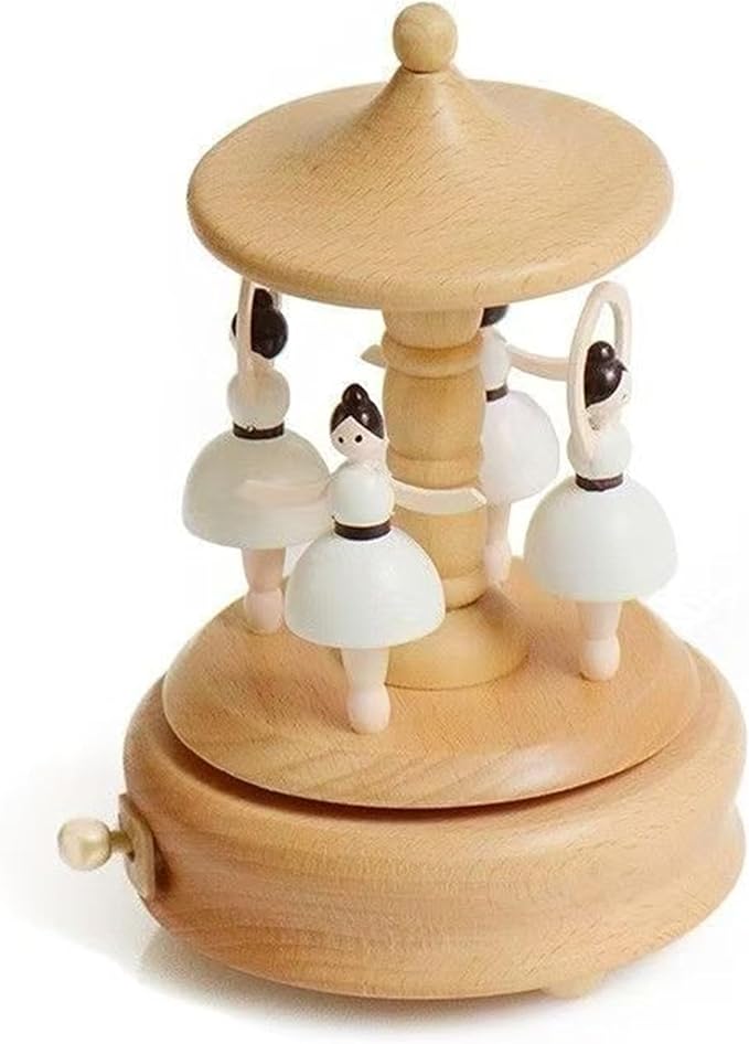 Natural Solid Wood Handcrafted Beech Wooden, Musical FigureTotoro/Carousel/Fairy/Ballerina Figurine,Rotating Hand Crank Mechanism Music Box,Musical Decorations (Ballet Dancers)