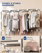Mavivegue Clothes Organizer with 4 Hanging Rods, Portable Closet Wardrobe, Non-Woven Fabric Cover, Large Capacity Storage for Bedroom and Living Room,Black, 67" W x 17" D x 67" H